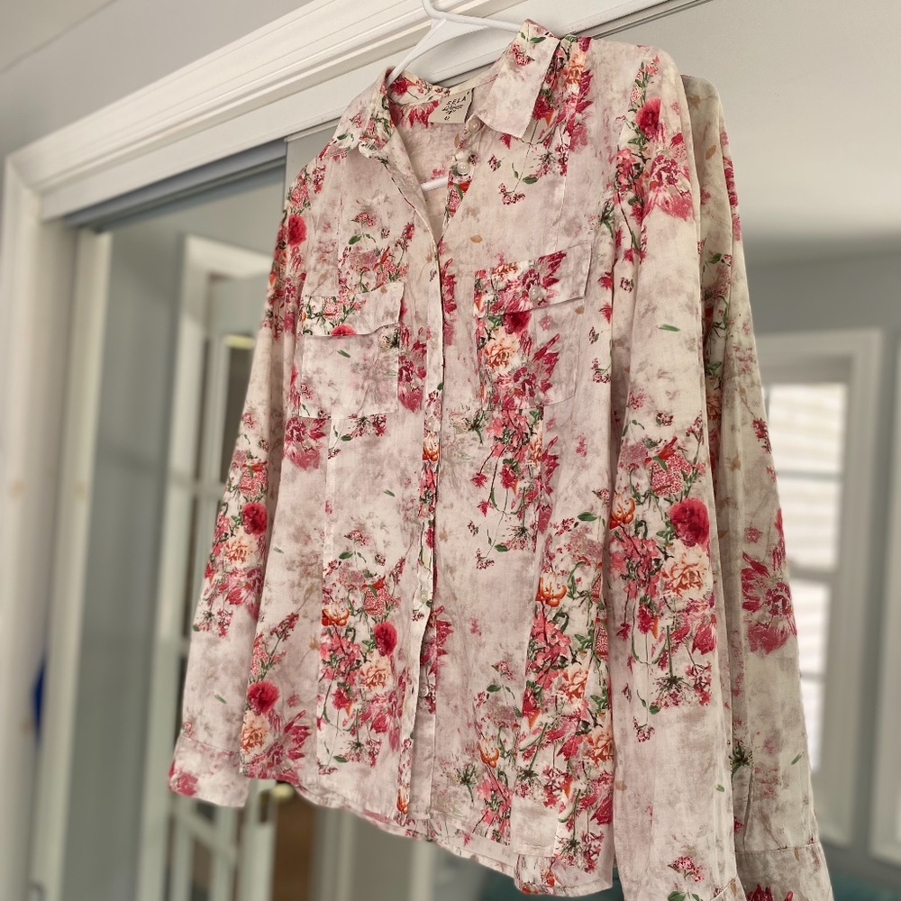FLORAL PRINT LONG SLEEVE BUTTON BLOUSE SIZE S